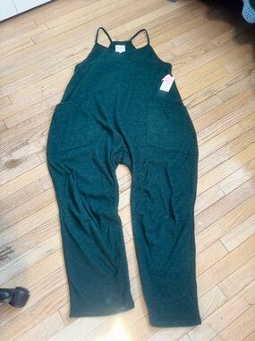 ✨ NWT Sage & Sky Ribbed Barrel Leg Jumpsuit XL | Forest Green Oversized Romper